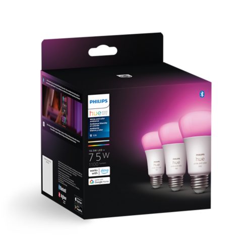 Hue 3-pack A19 E26 75W LED Bulb White and Color Ambiance | Philips Hue