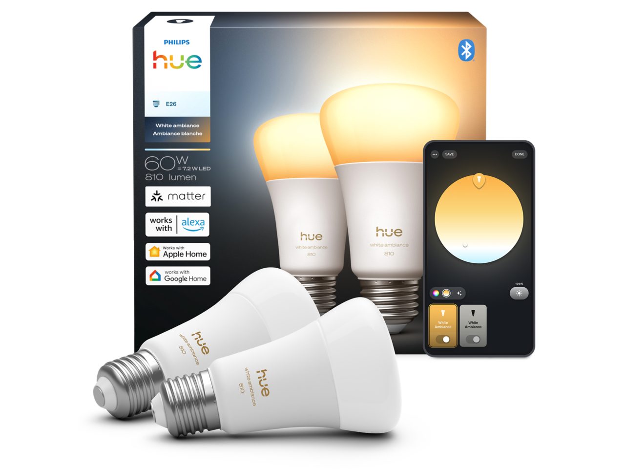 PHILIPS Hue white ambiance E26 2個 セット Hue Starter Kit: Smart Switch + 2-pack White and Colour
