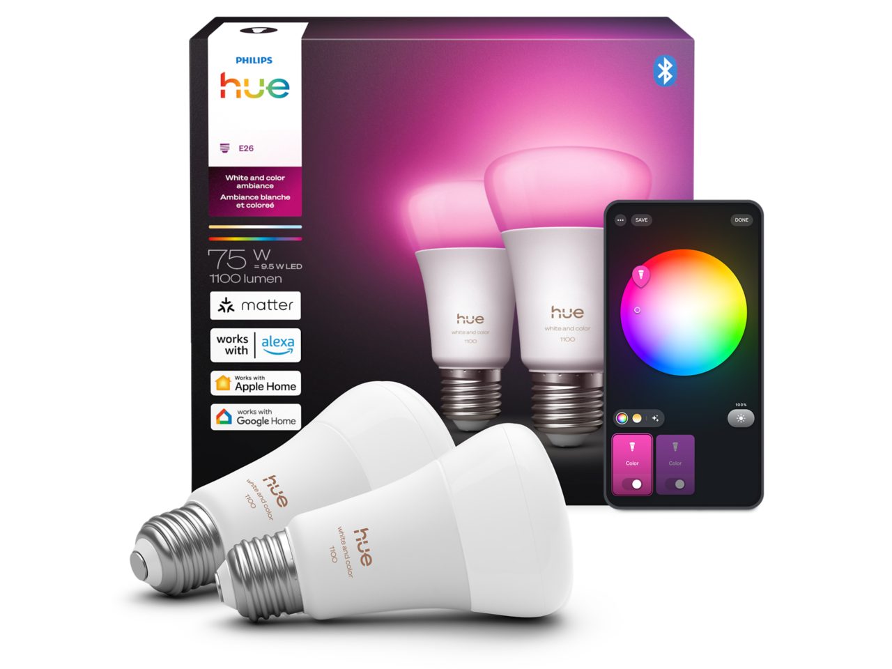 Hue White and color ambiance 75W A19 2PACK- E26 smart bulbs