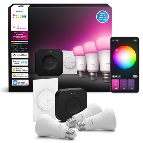 3 A19 LED Bulbs E26 + Tap Dial Switch + Bridge Pro | Philips Hue