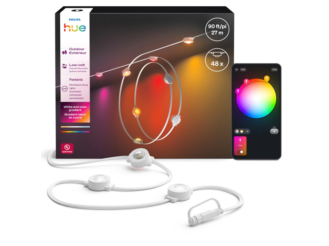Festavia permanent outdoor lights 90 ft white string | Philips Hue