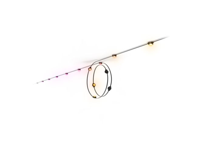 Close up of front of Festavia permanent outdoor lights 150 ft black string