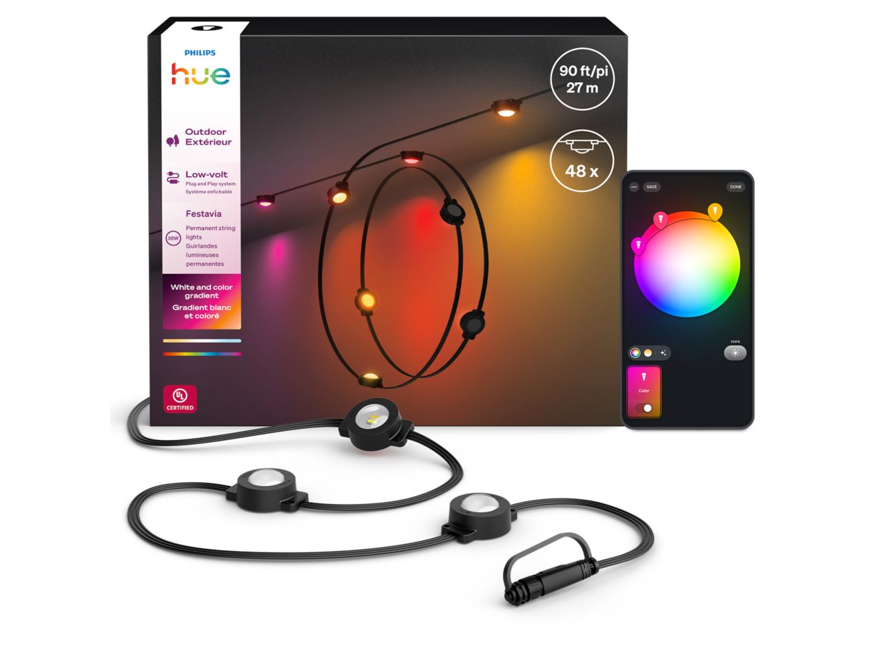 Festavia permanent outdoor lights 90 ft black string | Philips Hue