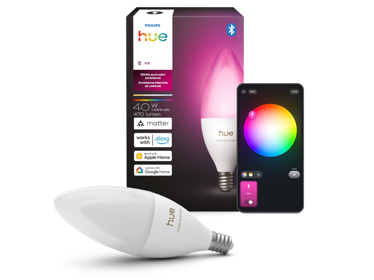 B39 E12 White and color LED candelabra bulb | Philips Hue