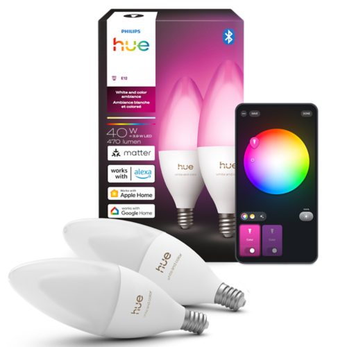 2 B39 E12 White and color LED candelabra bulbs | Philips Hue