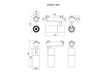 Dimension Drawing (without table) - ST033T LED9/830 10W 110-240V I MB BK TW