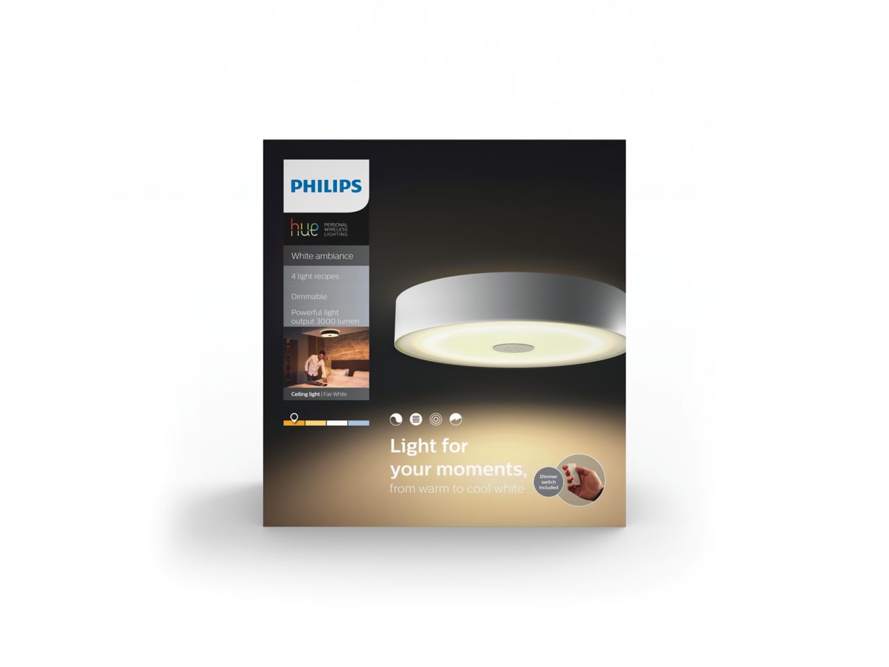 Hue Fair Ceiling Lamp 39W + Dimmer Switch - White | Philips Hue IN