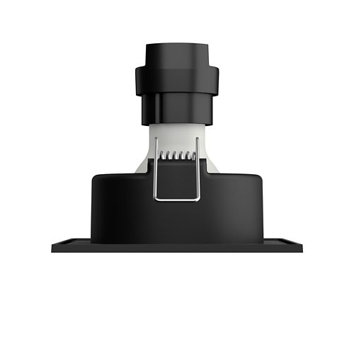 Black recessed downlight with a cylindrical shape, matte finish, visible metal spring clips, and compact design.