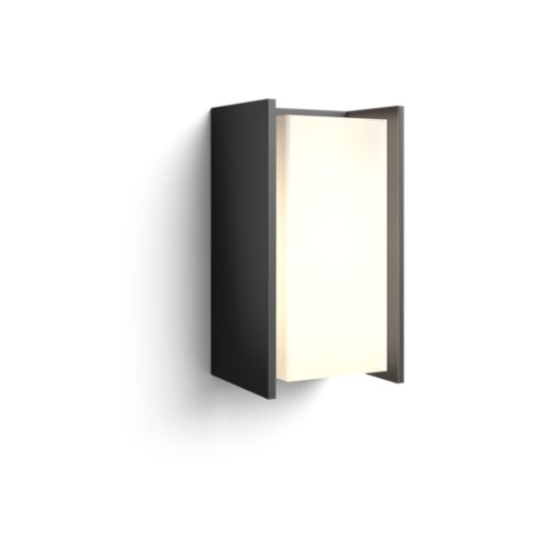 Rectangular wall lantern with an anthracite finish, featuring a frosted panel and minimalist geometric design.