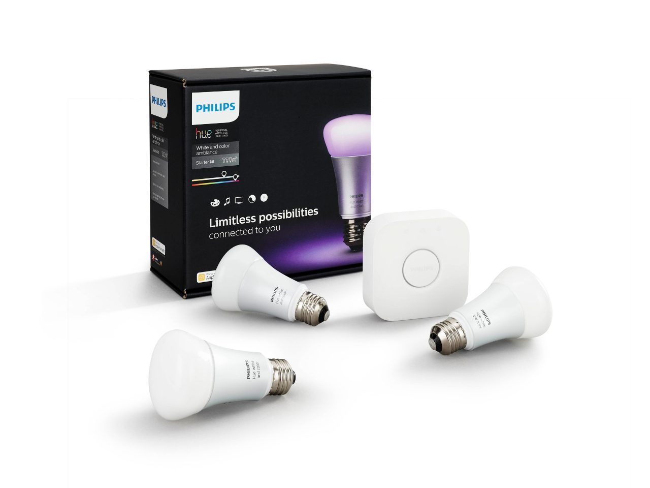 Hue Starter kit: 3-pack 60W E26 LED Bulbs White and Colour