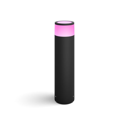 Calla Large pedestal light, cylindrical shape, black matte finish, with a pink illuminated top section, no visible switches or ports.