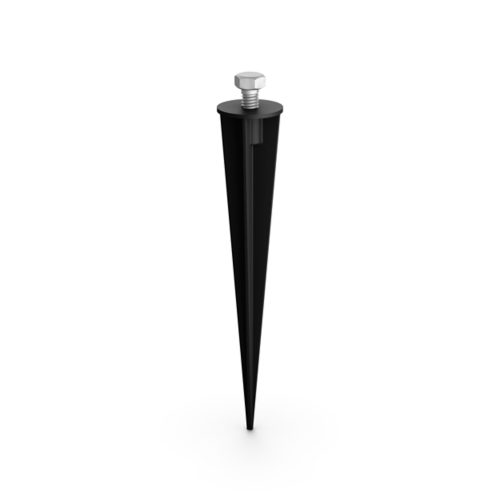 Black plastic ground spike accessory with a hexagonal metal screw on top, featuring a tapered shape and matte finish.