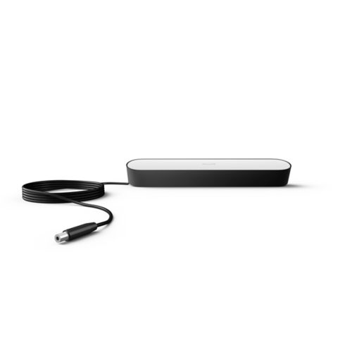 Rectangular smart light bar with a black matte finish, white top panel, and attached power cable with visible connector.