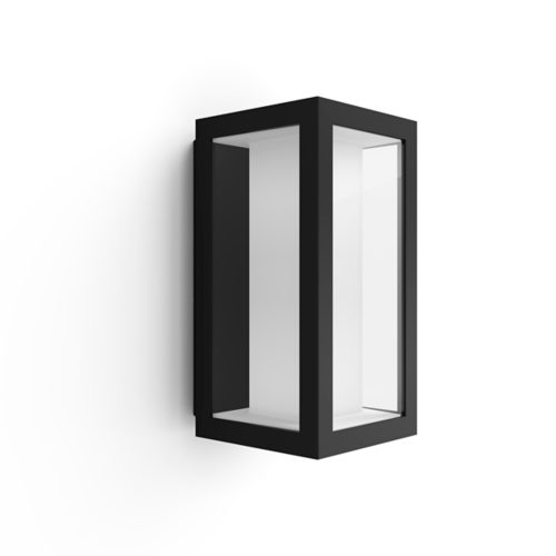 Rectangular wall light with a black frame, clear glass panels, and a matte finish, showing a compact and modern shape.