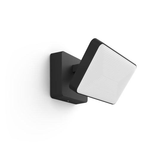 Square-shaped wall light with a black matte finish and adjustable white panel, featuring a compact design and visible mounting base.