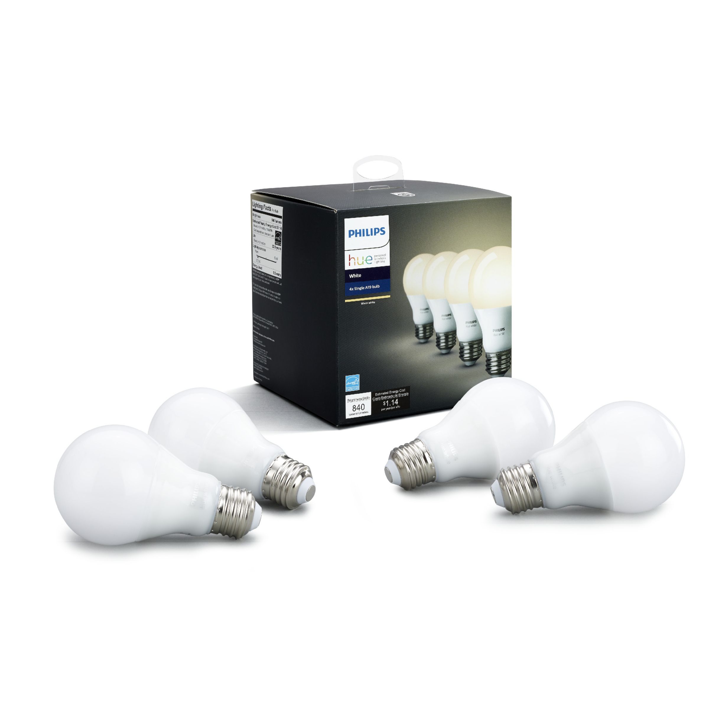 Hue 4-pack A19 E26 LED Bulb - White | Philips Hue
