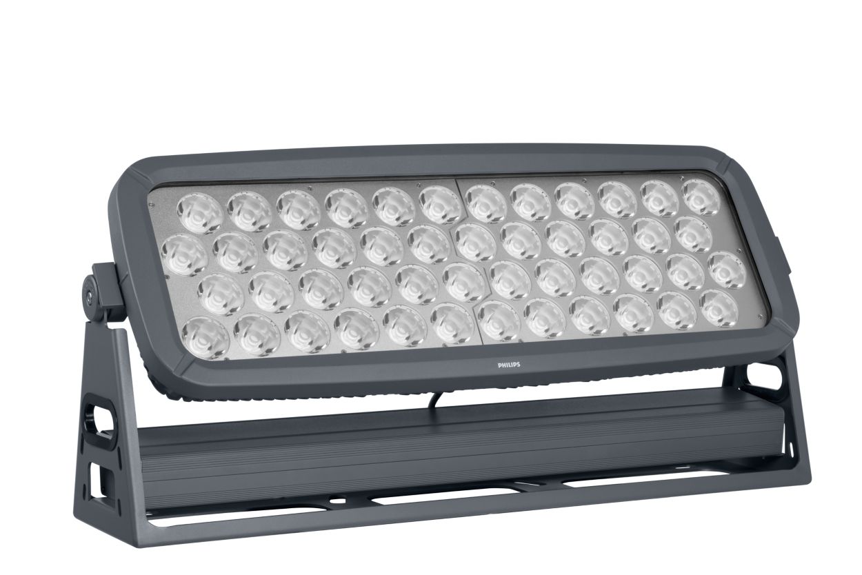 Reach New Heights. High lumen output and long-throw giant LED floodlight for fixed and dynamic architectural and facade lighting applications.