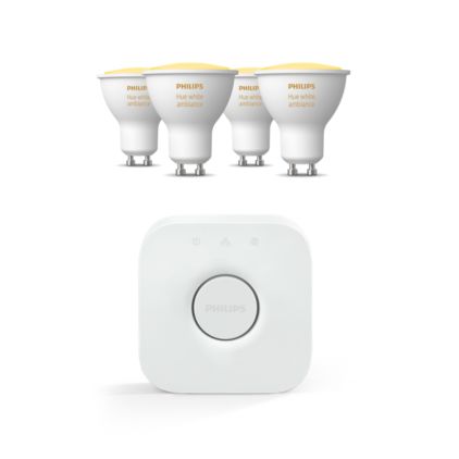 German:An image of product of the Set: 4x White Ambiance GU10 + Hue Bridge