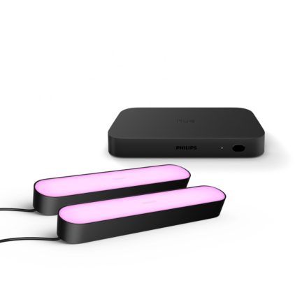 Close up of front of Chicane bundle: Hue sync box + 2x Play light bars