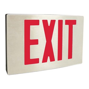 NYC Approved, Die Cast Aluminum LED Exit, White Housing, Emergency LED, Universal Face, 8 inch letters, Red Panel, Self Diagnostics