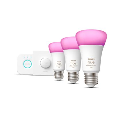 An image of product of the Starterkit: 3 E27 slimme lampen (1100) + smart button