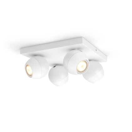 Nahaufnahme der Vorderseite von Hue White Ambiance Buckram Viererspot weiß + Dimmschalter