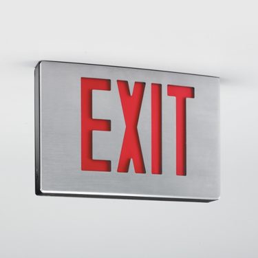 Die Cast Aluminum Contemporary LED Exit, Emergency LED, Single Face (w/Extra Face Plate for Double Face), White Housing, Red Letters, Self Diagnostics