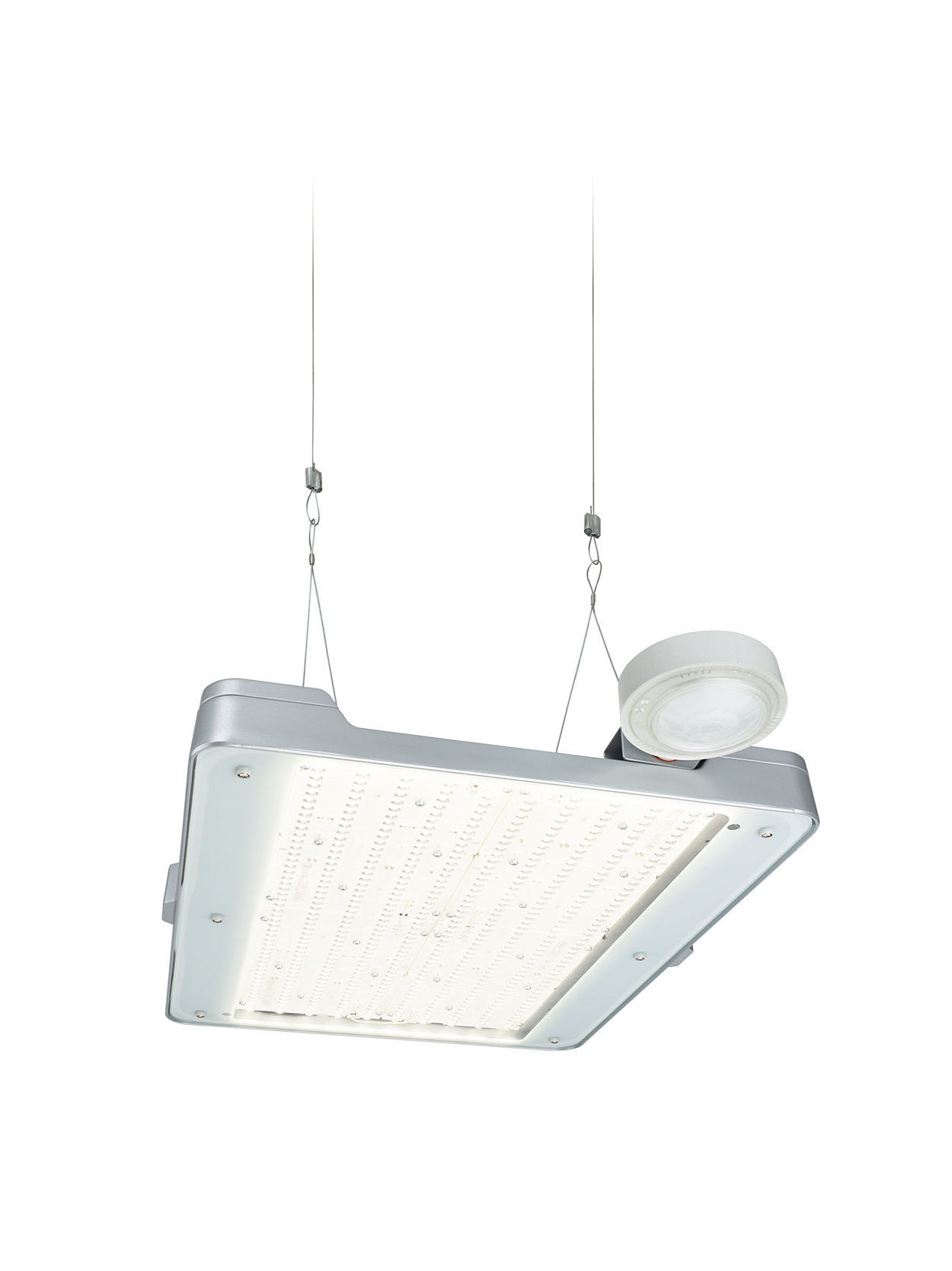 Adaptable high-bay lighting offering high efficiency and connectivity options to lighting systems and software applications.