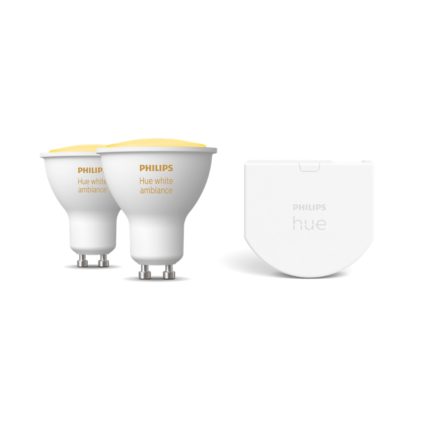 Nahaufnahme der Vorderseite von Set: 2x White Ambiance GU10 + Wandschalter-Modul