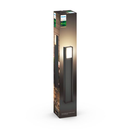 Rectangular product packaging featuring a tall, dark-colored outdoor smart lamp with illuminated top section and visible label text.