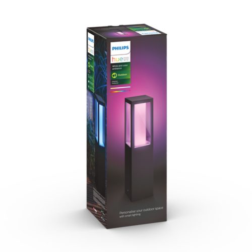 Product packaging for an outdoor smart lighting solution featuring a rectangular light with color-changing capability. Text: Personalise your outdoor space with smart lighting.