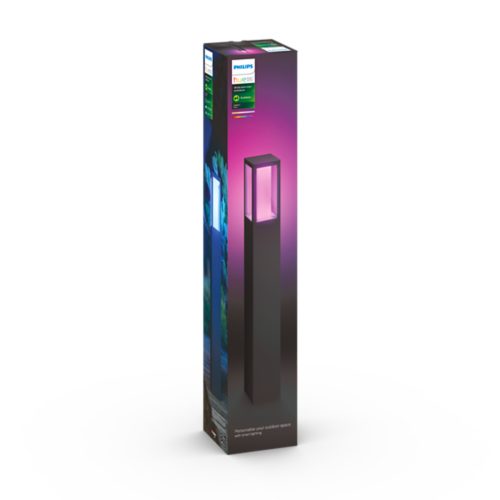 Tall rectangular packaging for a black outdoor smart lighting fixture, with text Personalise your outdoor space with smart lighting.