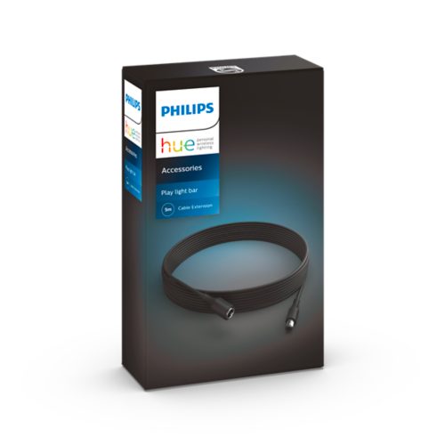 Box displaying Play light bar cable extension, black, round shape, matte finish, with visible connectors and product labeling.