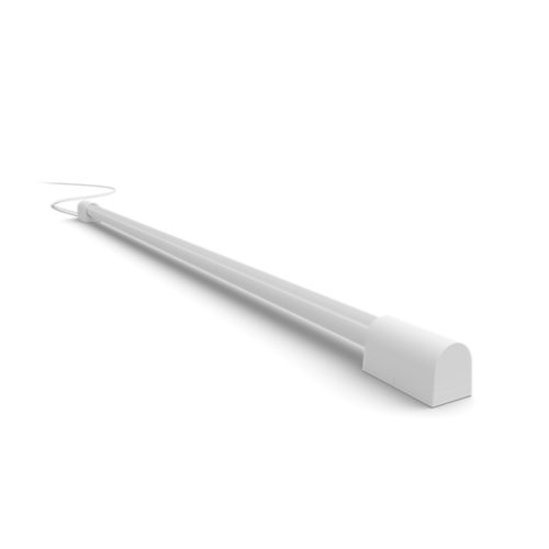 Compact white Play gradient light tube with cylindrical shape, matte finish, and visible power cable attached at one end.