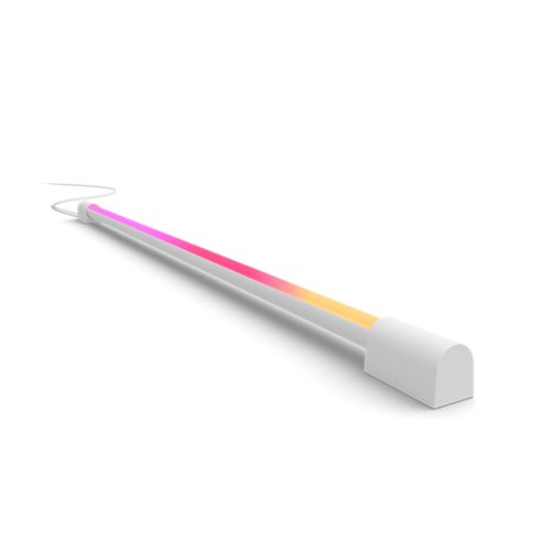 Compact white gradient light tube with a cylindrical shape and matte finish, displaying pink and yellow illumination along its length.
