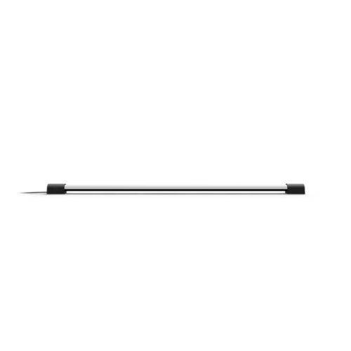Compact black gradient light tube with cylindrical shape and matte finish, featuring end caps and a visible power cable connection.