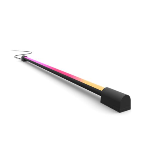 Compact black gradient light tube with rounded ends, displaying pink and yellow illumination along its length, matte finish, visible cable.