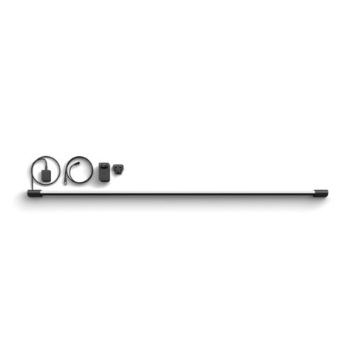 Black gradient light tube, power adapter, plug, and cables are displayed on a white background.