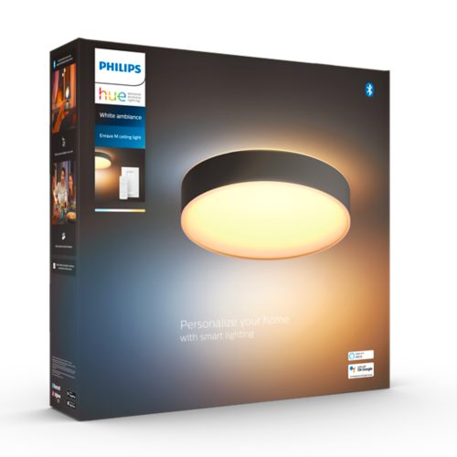 Product packaging featuring a round ceiling light with warm illumination and text reading Personalize your home with smart lighting.