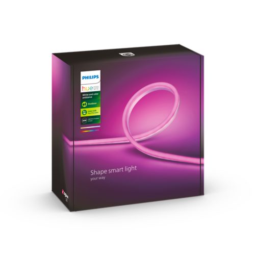 Box featuring an image of a flexible pink light strip with text Shape smart light your way and product details on the front.