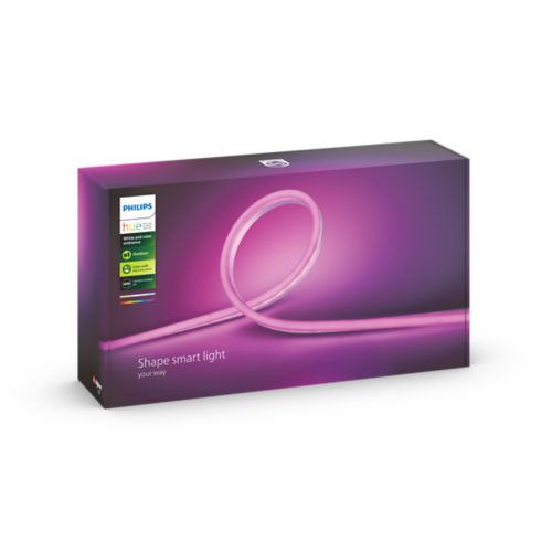 Product packaging featuring a flexible smart light strip with a pink glow and text reading Shape smart light your way.