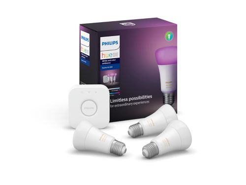 Hue White และบรรยากาศของสี ชุดอุปกรณ์เริ่มต้น: หลอดไฟอัจฉริยะ E27 3 ดวง (800)