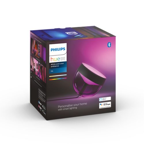 Product packaging for a smart light featuring a purple lamp image, Bluetooth symbol, and text: Personalise your home with smart lighting.
