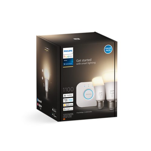 Kit de démarrage Hue : pack de 2 ampoules LED E27 White + Hue Bridge