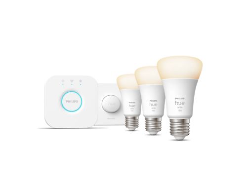Kit de inicio Hue - Botón inteligente Hue Smart button + paquete de tres  bombillas LED White Ambiance E27 + Hue Bridge