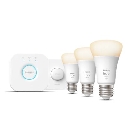 Nahaufnahme der Vorderseite von Starter-Set: E27 - Lampe A60 Dreierpack + Smart Button