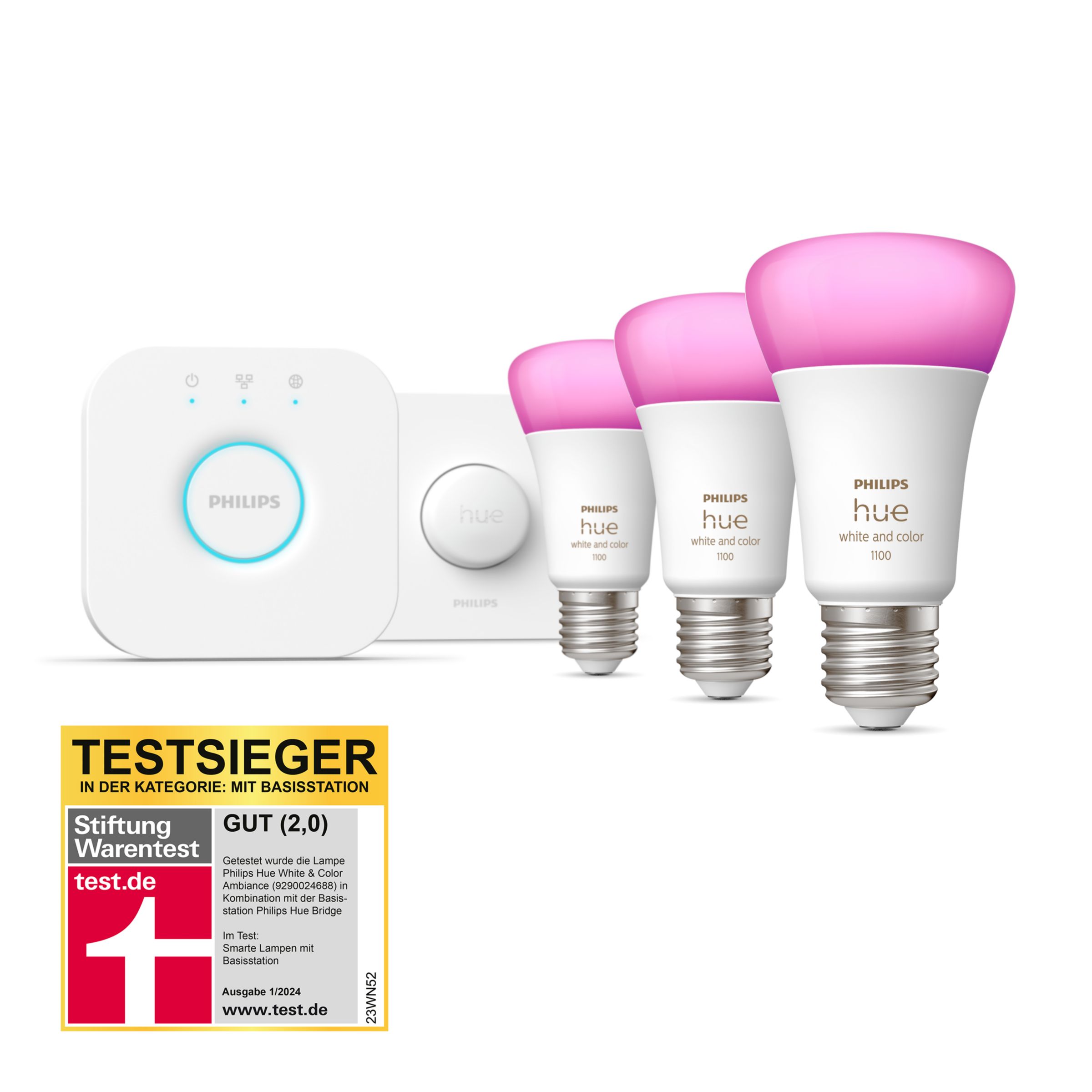 Philips Hue White & Color Ambiance Starter-Set: E27 - Lampe A60 Dreierpack + Smart Button