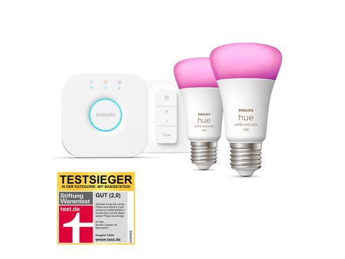 Hue White & Color Ambiance Starter-Set: E27 - Lampe A60 Doppelpack + Dimmschalter