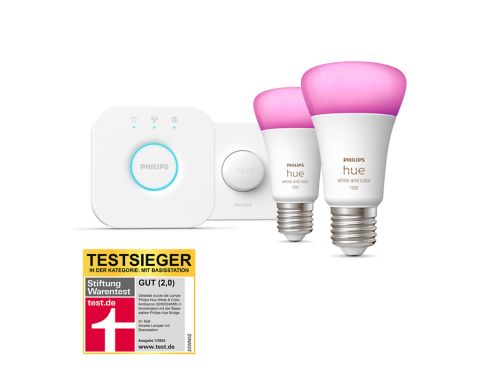 Hue White & Color Ambiance Starter-Set: E27 - Lampe A60 Doppelpack + Smart Button