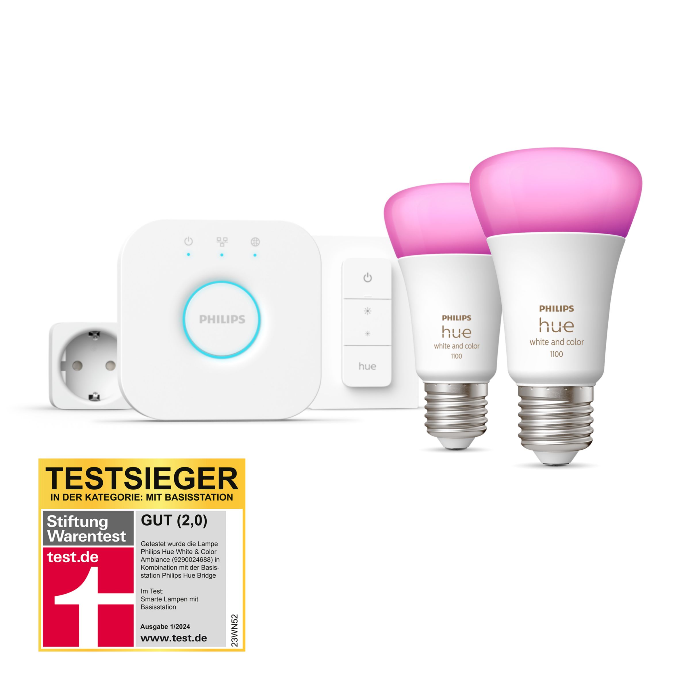 Starter-Set: E27 - Lampe A60 Doppelpack + Dimmschalter + Smart Plug